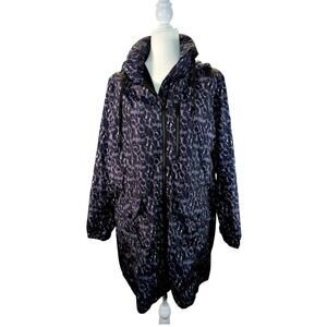 Lucky Brand Leopard Print Purple Long Hooded Rain Jacket Lg Premium Performance